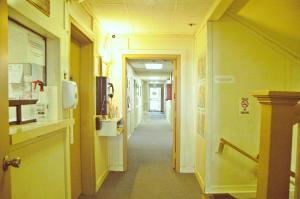 a hallway in a hospital with a hallway at Little Tokyo Hotel in Los Angeles