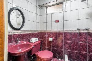 a bathroom with a pink toilet and a sink at Hostal Primavera in Chosica