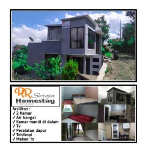 een collage van foto's van een huis en een flyer bij RR Homestay seroja in Garung