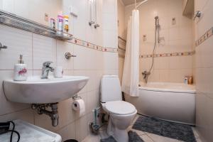 a bathroom with a sink and a toilet and a tub at Lāčplēša Central Apartments in Riga +107 photos