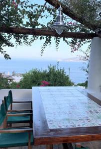 ein Tisch und Stühle mit Blick auf das Meer in der Unterkunft La Casa di Tommy - Santa Marina Salina in Santa Marina Salina