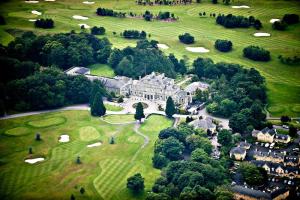 an aerial view of a large house in a field at Faithlegg House Hotel Holiday Lodge in Waterford