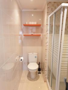 mała łazienka z toaletą i prysznicem w obiekcie double room with private bathroom w mieście Arrentela