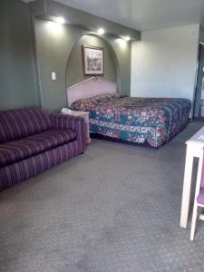 a hotel room with a bed and a couch at Budget Inn San Antonio Downtown I-10 East in San Antonio