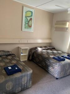 a bedroom with two beds and a painting on the wall at Walgett Motel in Walgett