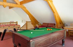 a room with a pool table in a room at Madame Vacances Les Chalets Du Berger in La Féclaz