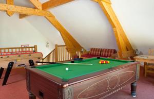 een kamer met een pooltafel in een kamer bij Madame Vacances Les Chalets Du Berger in La Féclaz