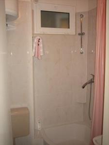 a bathroom with a shower with a toilet and a sink at Apartments Lucac Manus in Split