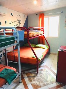 um quarto de beliche com 2 beliches em Taca Tucan Hostel em Playa Blanca