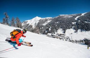a person is skiing down a snow covered mountain at Appartement Sonnseitn in Altenmarkt im Pongau