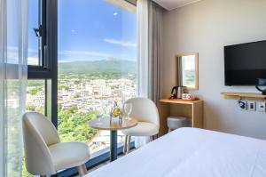 TV a/nebo společenská místnost v ubytování Shin Shin Hotel Cheonjiyeon