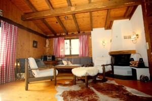 a living room with a couch and a fireplace at Ferienhaus Winterstaude in Großdorf