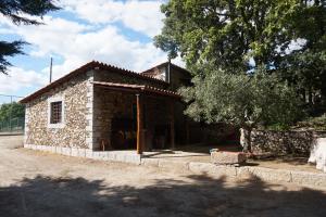 una pequeña casa de piedra con un árbol delante en Quinta Dos Carvalhos, en Vilarinho de Agrochão