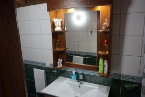 a bathroom with a sink and a mirror at Quinta Dos Carvalhos in Vilarinho de Agrochão