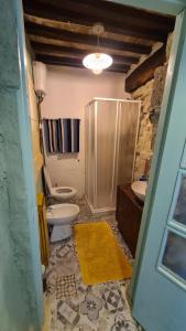 Casale di Pari的住宿－Casa Nati，带淋浴、卫生间和盥洗盆的浴室