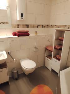 a white bathroom with a toilet and a sink at Ahr-Weinbergblick in Bad Neuenahr-Ahrweiler