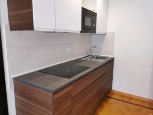 eine Küche mit einer Spüle und einer Mikrowelle in der Unterkunft Pergolesi Apartments in Mailand
