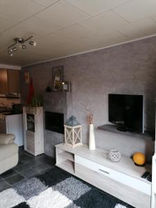 a living room with a flat screen tv on a wall at Le gîte du Palayau in Bastogne