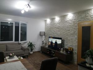 a living room with a couch and a flat screen tv at Vila Ena in Stanišiči +13 photos