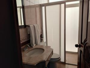 een badkamer met een wastafel en een toilet bij Hotel Casa La Gran Señora in Tequila