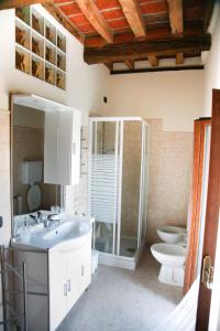 a bathroom with a shower and a sink and a toilet at B&B Stradivari in Cremona