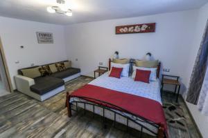 a bedroom with a bed and a couch at NIKAS APARTMENT in Sibiu