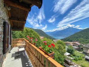 Livo的住宿－Apartment Casa Alba，阳台享有山脉和湖泊的景致。