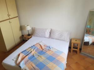 米蘭的住宿－DA MARIA - MARIA'S FLAT _ MILANO BOVISA POLITECNICO，一间卧室配有一张床铺,床上有毯子