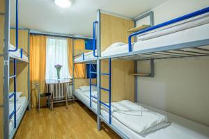 a dorm room with bunk beds and a window at Gar'is Hostel Kyiv in Kyiv