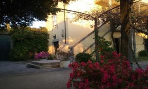 un edificio con flores rosas delante de él en Casa de São João en Viana do Castelo