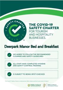 a flyer for the covalent safety charter for tourism and hospitality businesses at Deerpark Manor Bed and Breakfast in Swinford