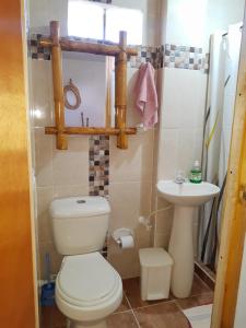 y baño con aseo y lavamanos. en Apartamento Campestre Medellin en Medellín