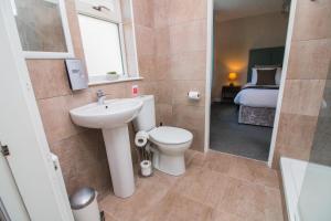 a bathroom with a toilet and a sink and a shower at Balmaha Lodges and Apartments in Balmaha