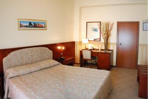 um quarto de hotel com uma cama e uma secretária em Hotel Olimpic em Castel Maggiore