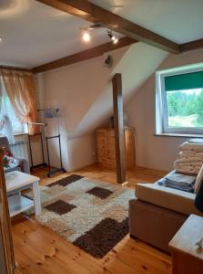 uma sala de estar com um sofá e um tapete em Gospodarstwo agroturystyczne Biebrzanska Goscina em Karcewo