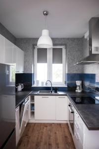 Η κουζίνα ή μικρή κουζίνα στο JDK Apartamenty Legionów 50m2 5-osobowy