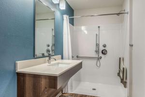 a bathroom with a sink and a shower at WoodSpring Suites Greenville Haywood Mall in Greenville +24 photos