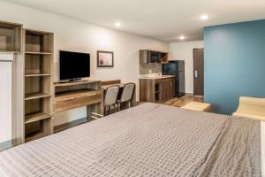 - une chambre avec un lit et une télévision dans l'établissement WoodSpring Suites Greenville Haywood Mall, à Greenville