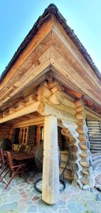 a log cabin with a wooden roof at Sunset House in Ulmale