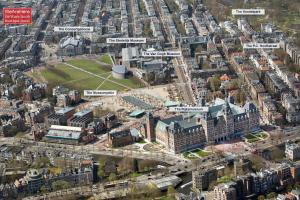 an aerial view of a city with buildings at De Ware Jacob Boutique Hotel in Amsterdam
