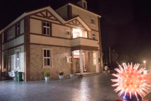 a building with a sparkler in front of it at night at Ryan's Guesthouse in Xiyu