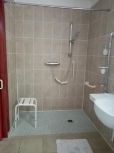MeyralsにあるGîte La Jaubertie Labellisé Handicapのバスルーム(シャワー、トイレ、洗面台付)