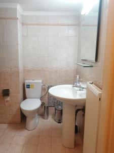 uma casa de banho com um WC e um lavatório em Spacious Apartment in Nafplio City Center em Nafplio