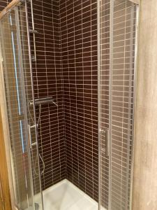 eine Dusche mit Glastür im Bad in der Unterkunft Green apartment in A Coruña