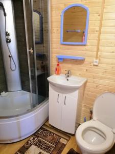 ヤブルニツァにあるMarichkaのバスルーム(トイレ、シャワー、シンク付)