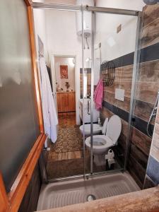 a bathroom with a shower and a toilet at Roccaraso centro in Roccaraso