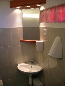een badkamer met een wastafel en een spiegel bij Chalet in Myza Igaste