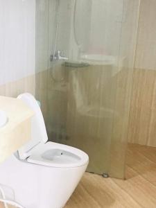 La salle de bains est pourvue d'une douche et de toilettes. dans l'établissement Căn hộ Sơn Thịnh - Homestay, à Vung Tau