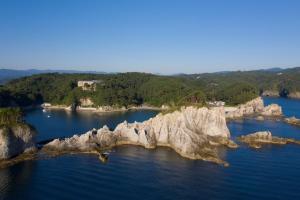 an aerial view of an island in the water at Jodogahama Park Hotel in Miyako