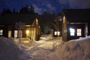 a parking lot covered in snow at night at Villa Komakusa in Hakuba